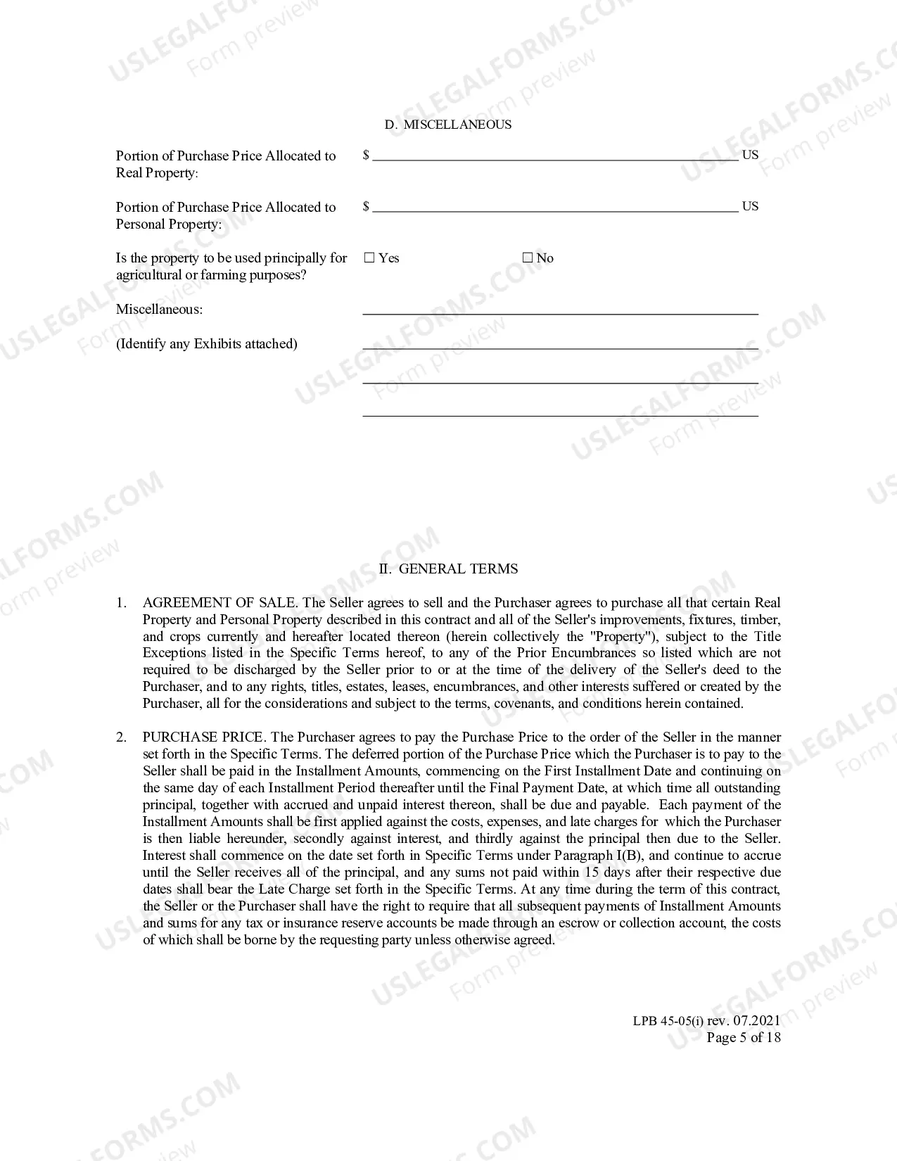 Preview Real Estate Contract- Long Form