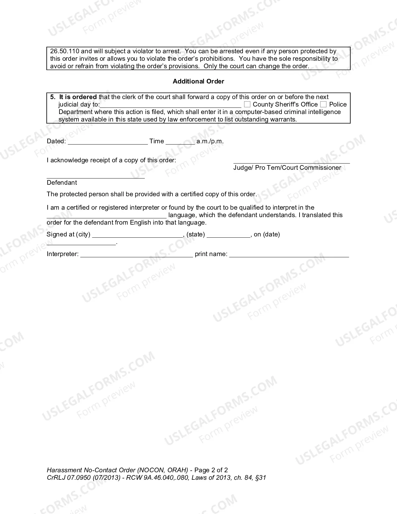 Preview Harassment No Contact Order