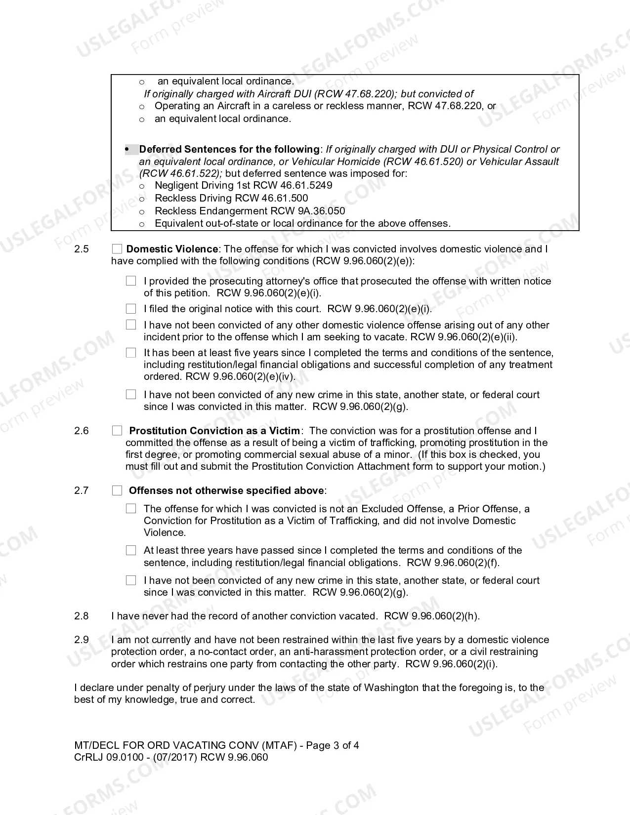 Preview Motion And Declaration For Order Vacating Conviction