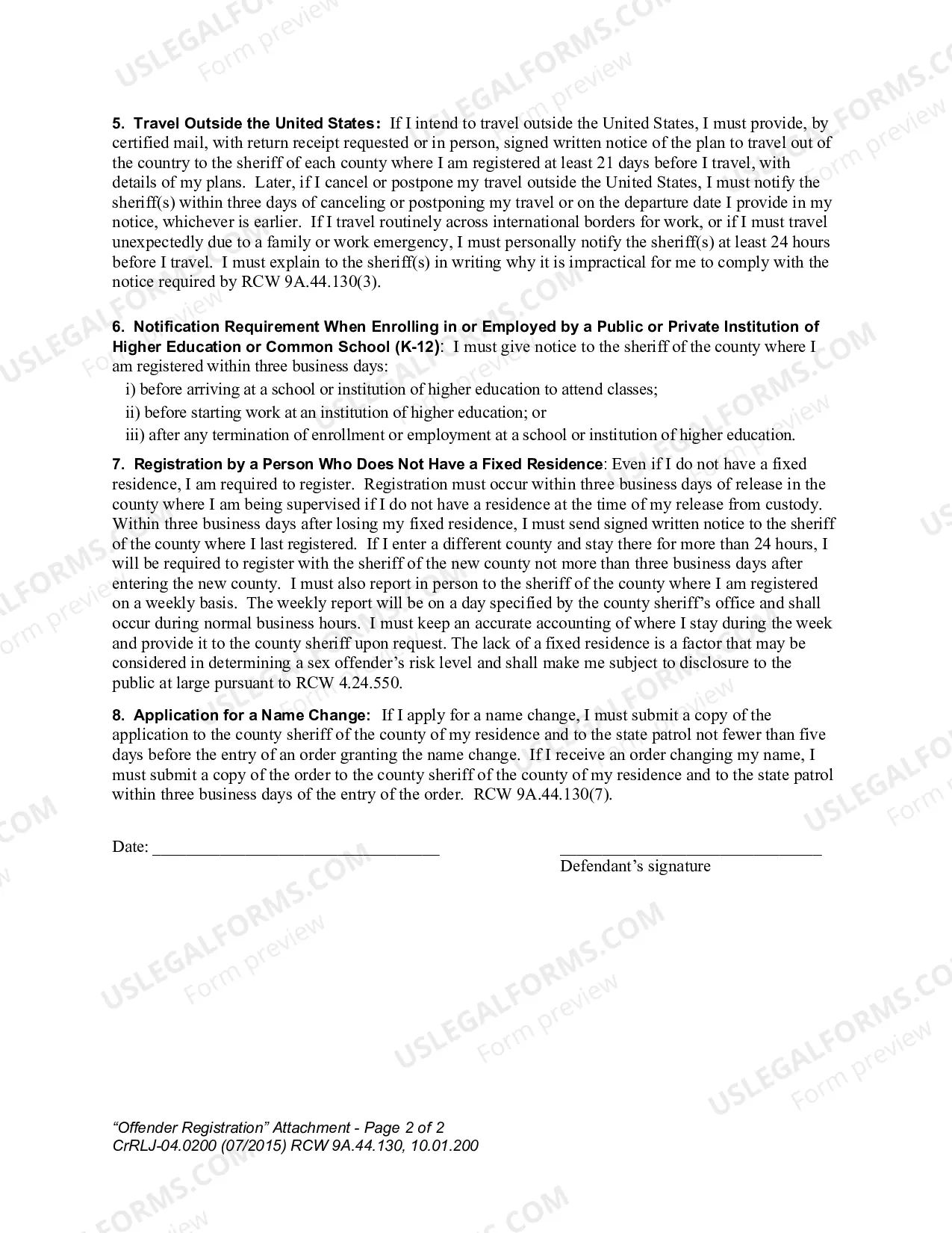 Preview Offender Registration Attachment