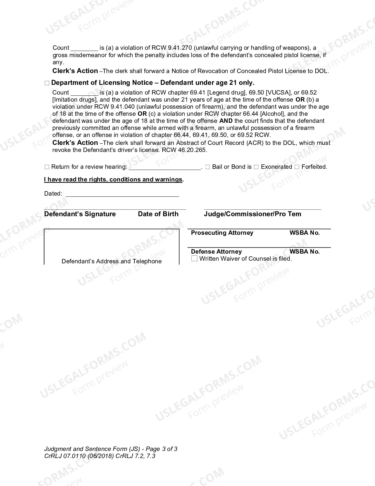 Preview Judgment and Sentence Form (JS)