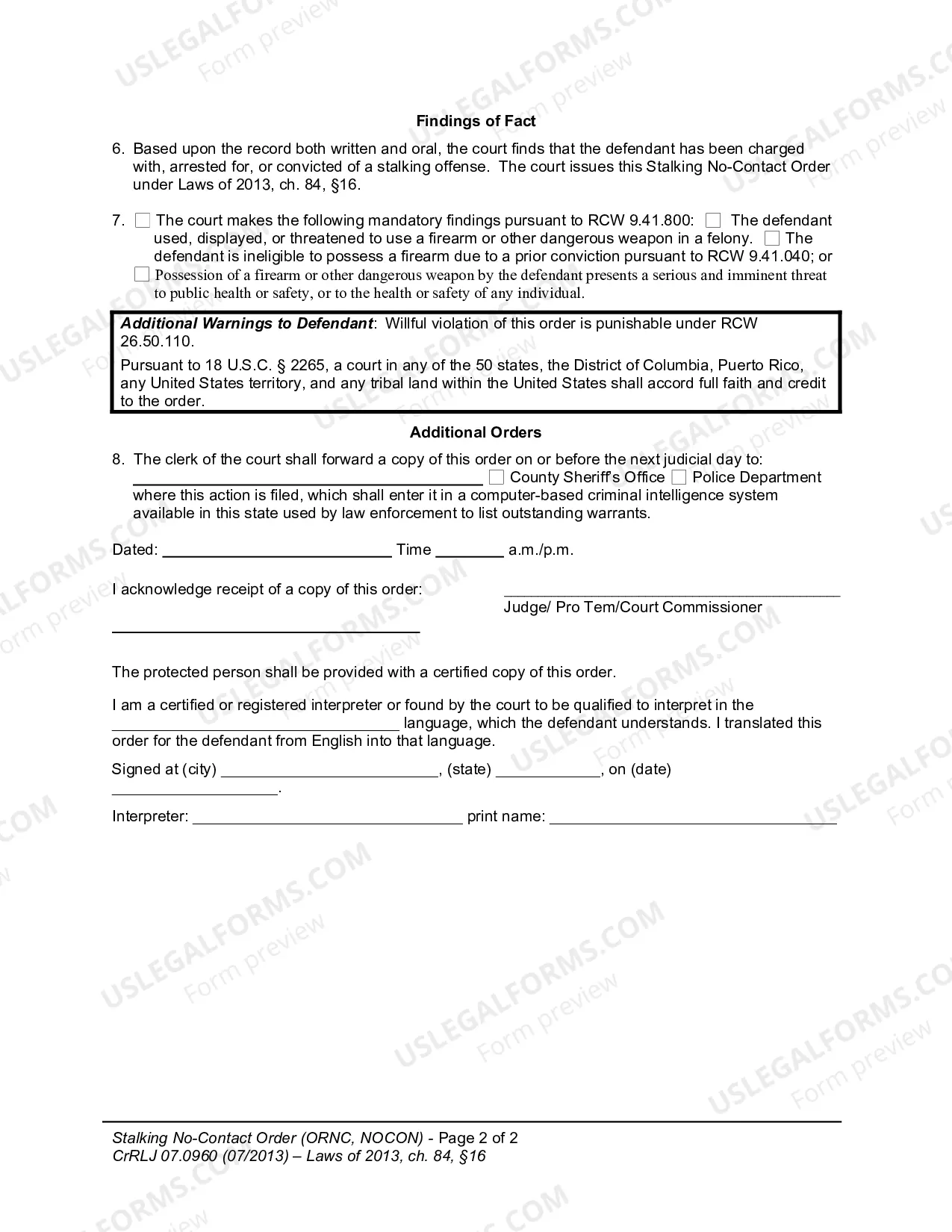 Preview Stalking No-Contact Order
