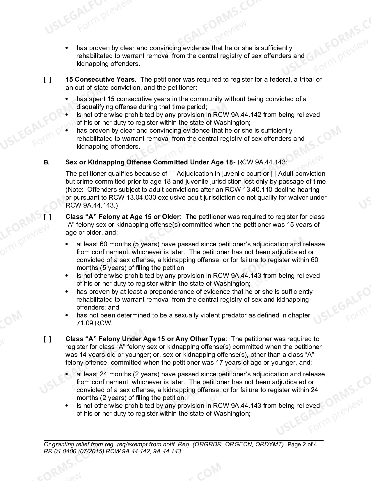Preview Order Granting [ ] Relief from the Duty to Register [ ] Exemption from Community Notification (ORGRDR, ORGECN, ORDYMT)