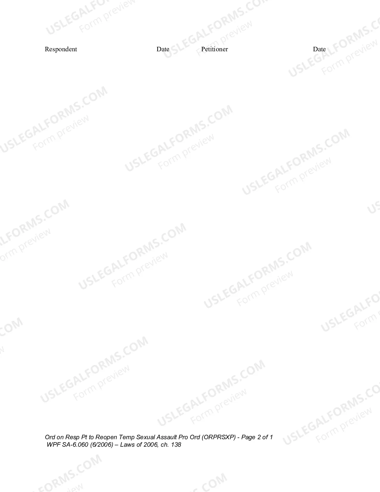 Preview Order on Respondent's Petition to Reopen Temporary Sexual Assault Protection Order (ORPRSXP)