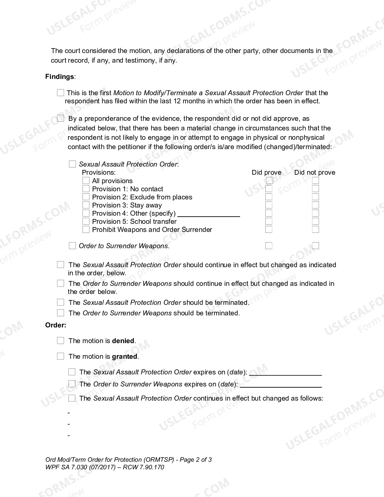Preview Order Modifying/Terminating Sexual Assault Protection Order (ORMTSP)