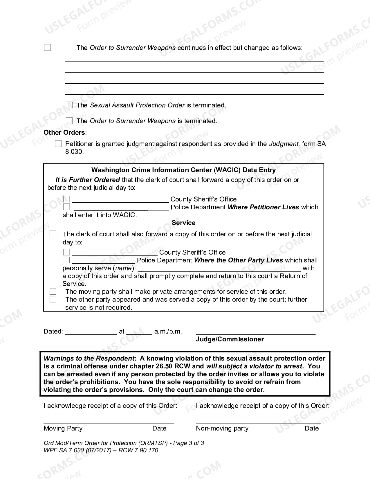 Preview Order Modifying/Terminating Sexual Assault Protection Order (ORMTSP)