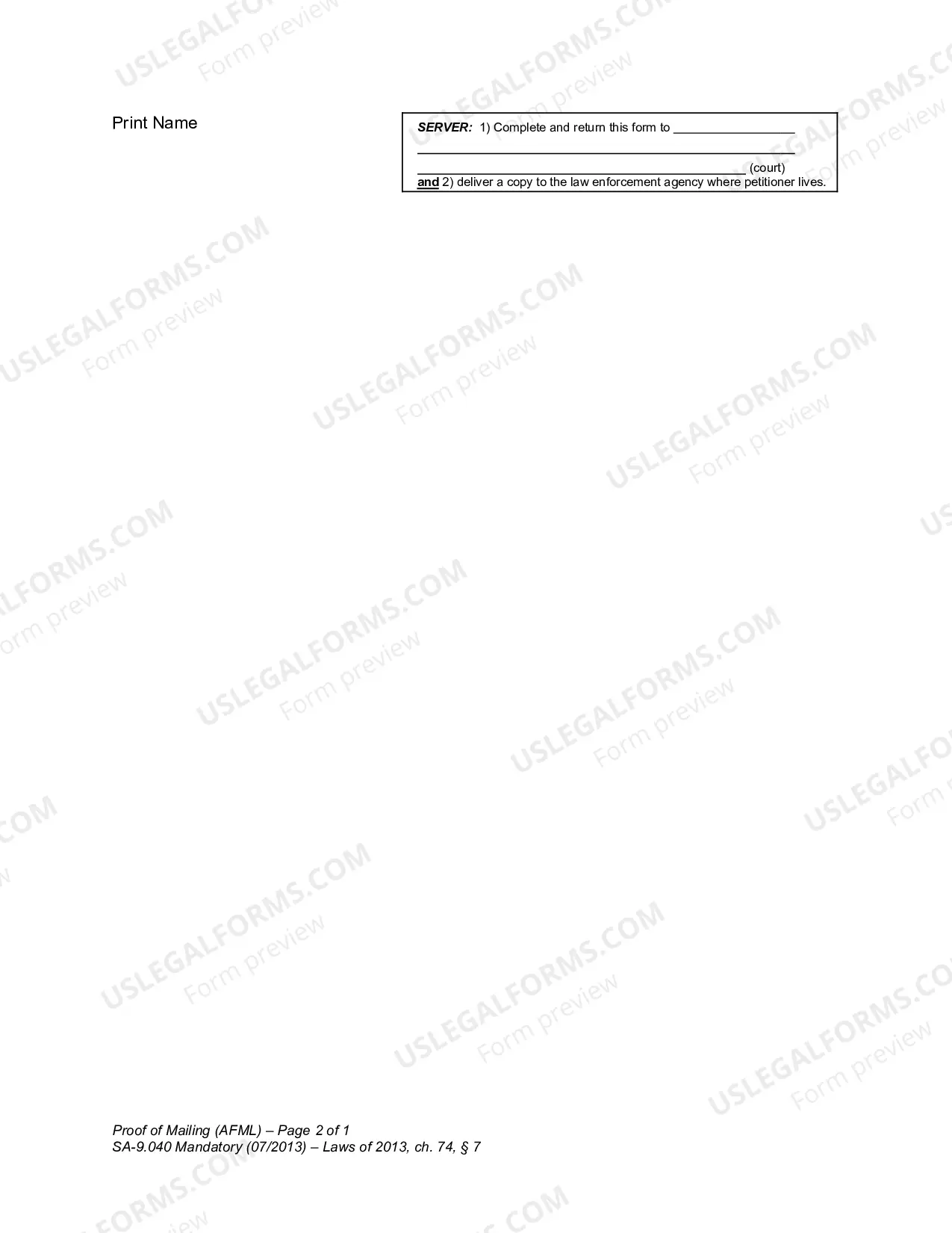 Preview Declaration of Mailing