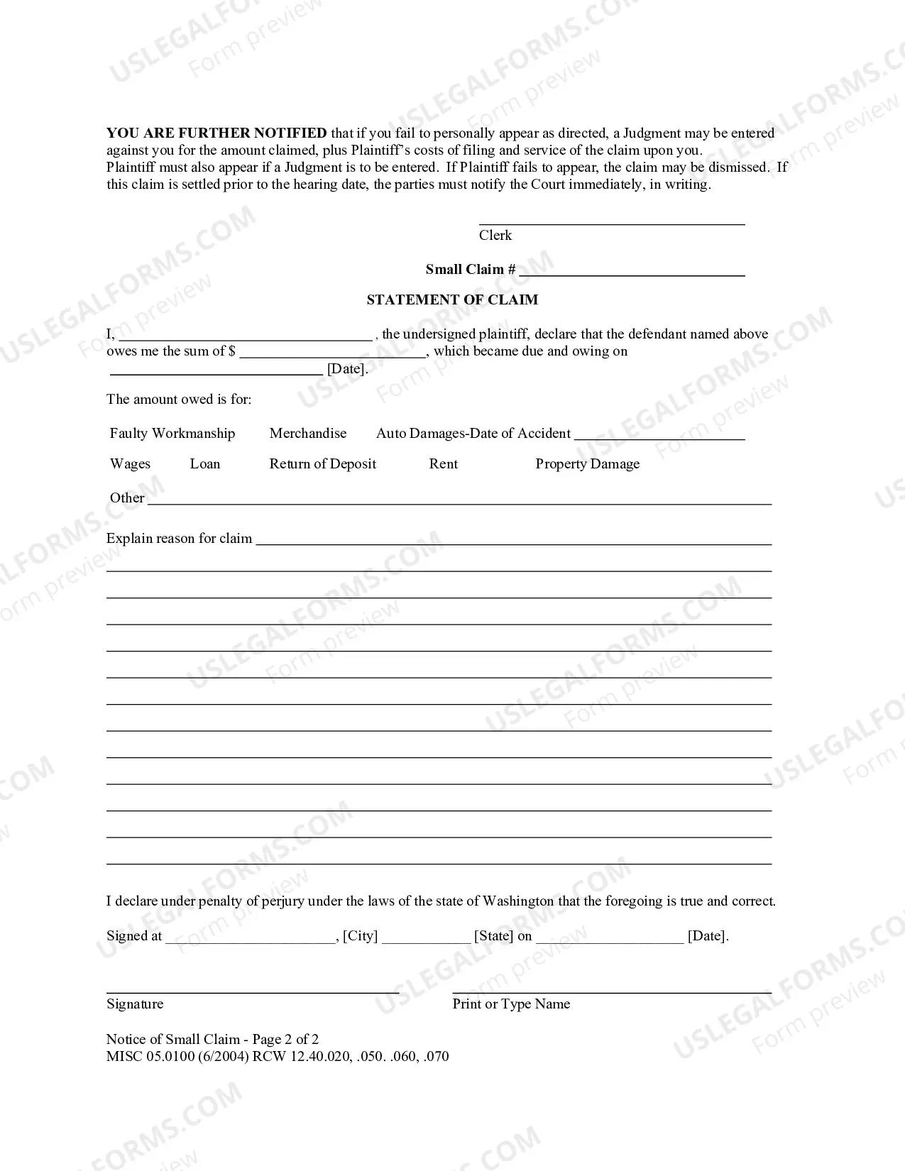 Preview Notice of Small Claim