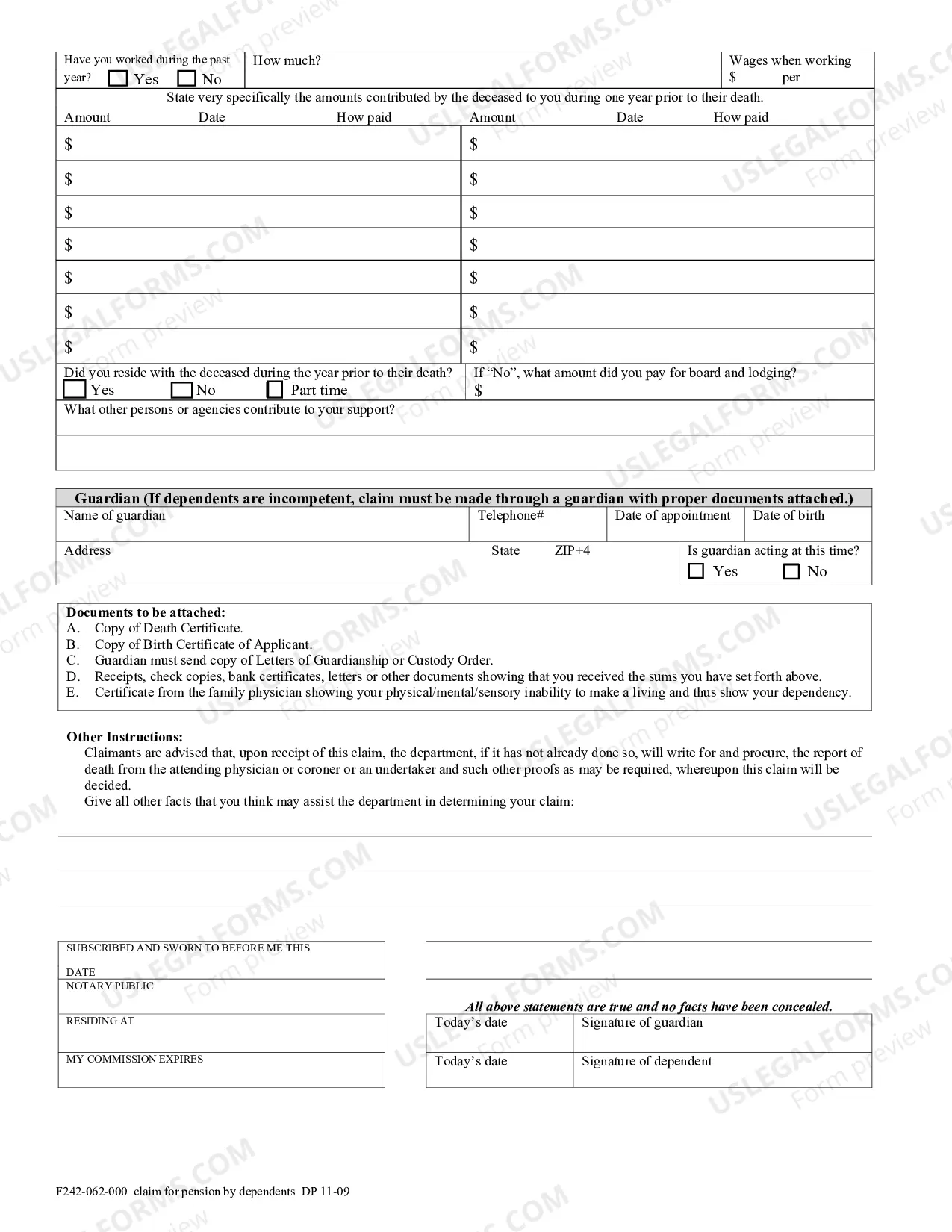 Preview Claim For Pension By Dependents