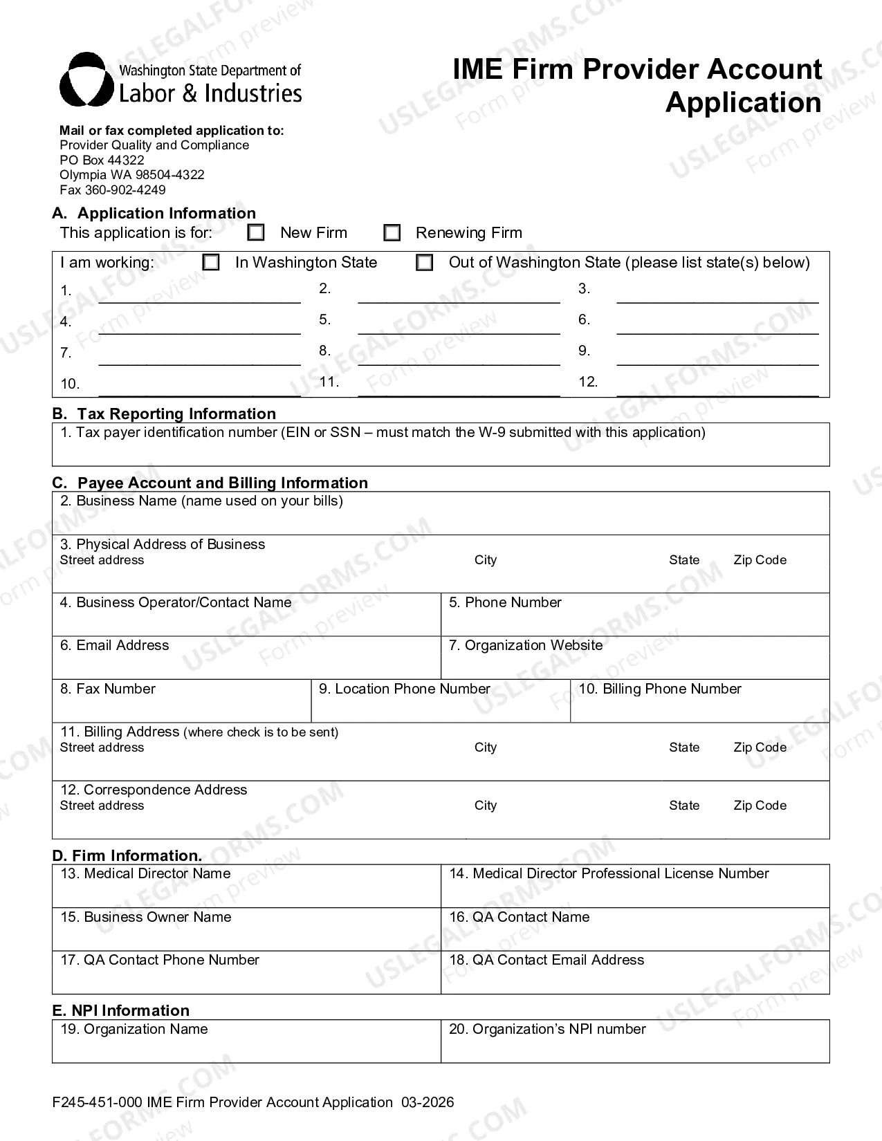Preview Provider Account Application