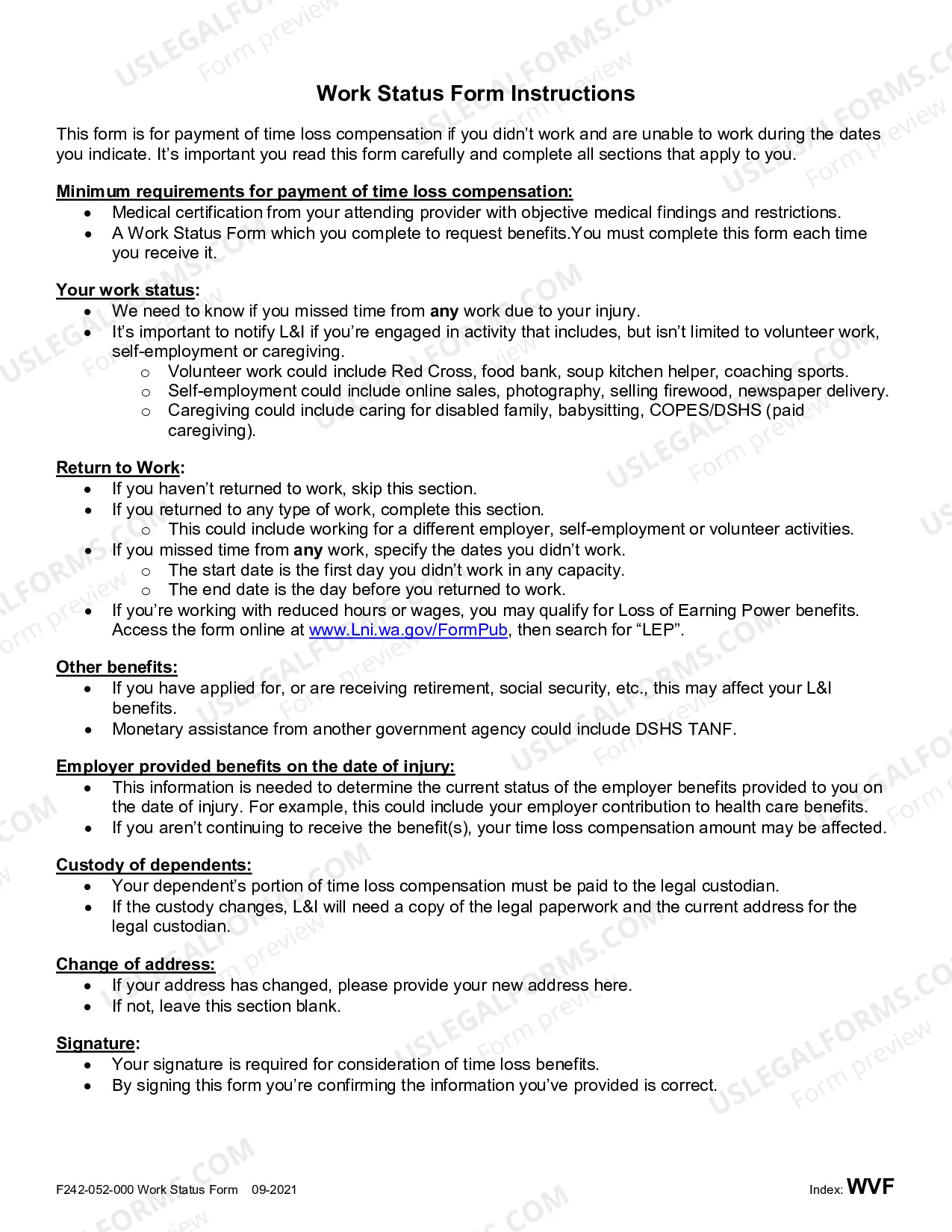 Preview Work Status Form