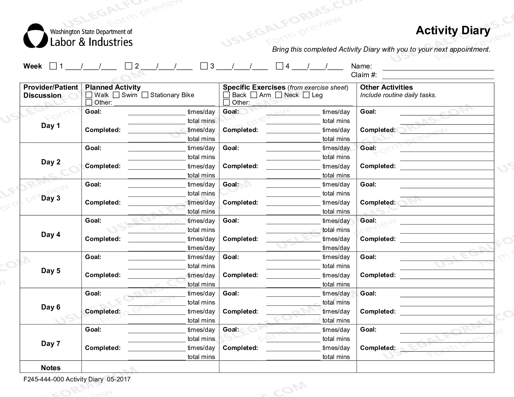Preview Activity Diary