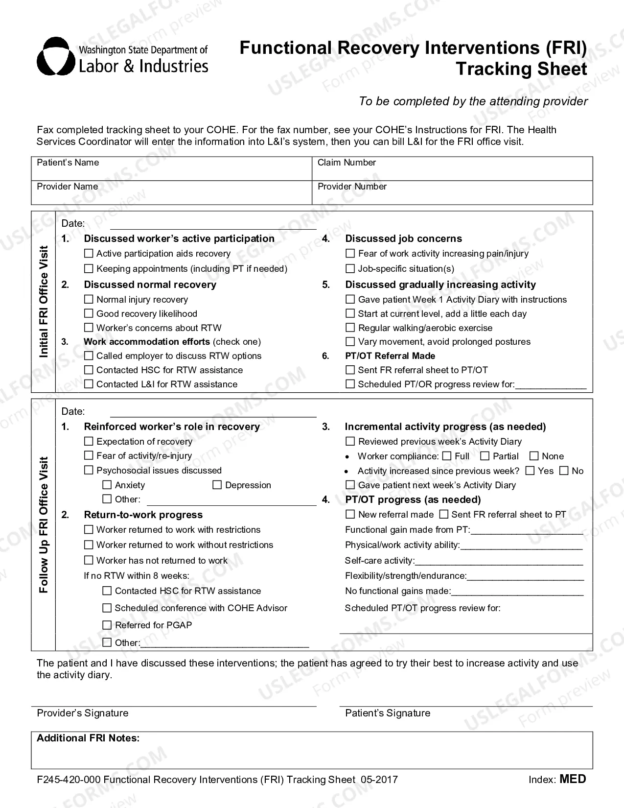 Preview Functional Recovery Interventions (RFI) Tracking Sheet