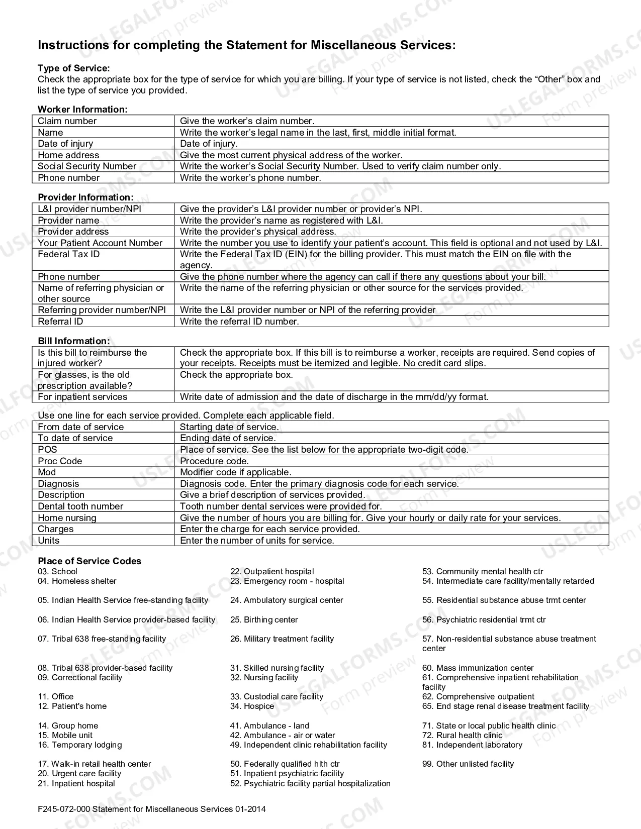 Preview Statement for Miscellaneous Services