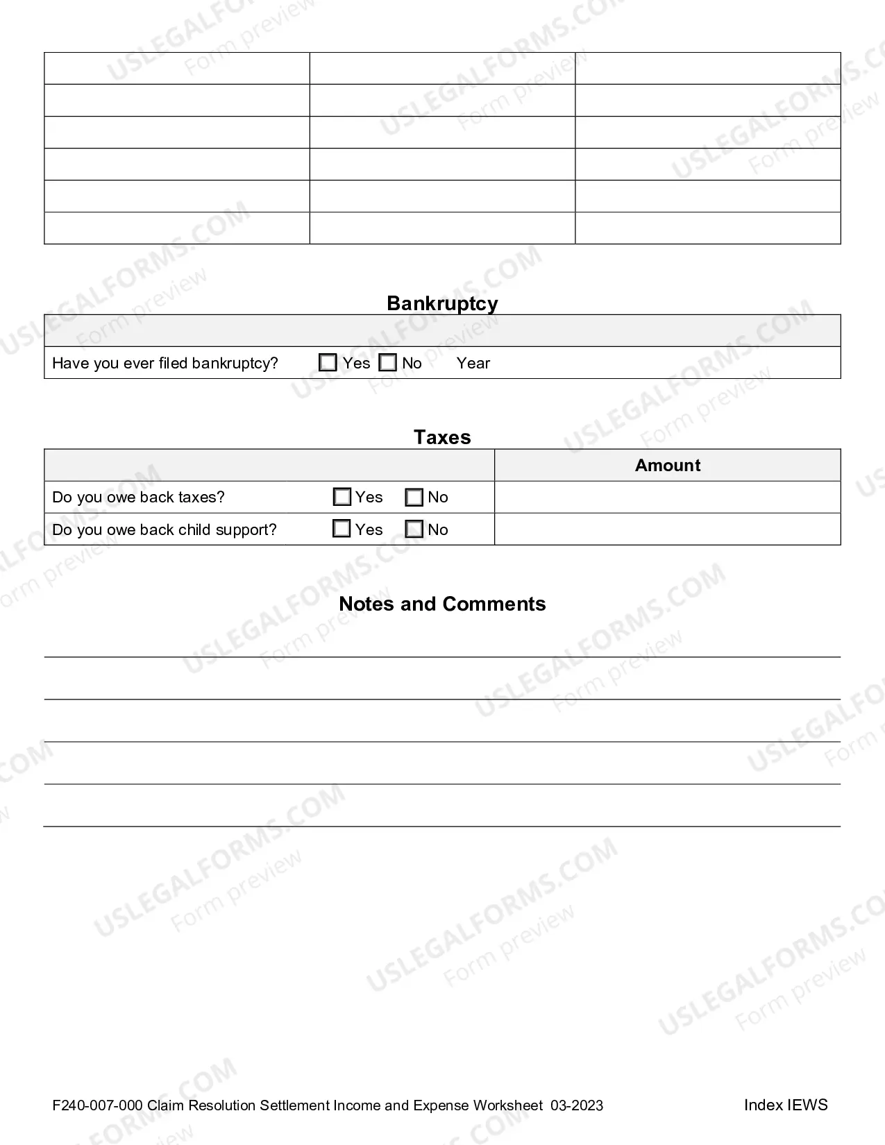 Preview Structured Settlement Income and Expense Worksheet