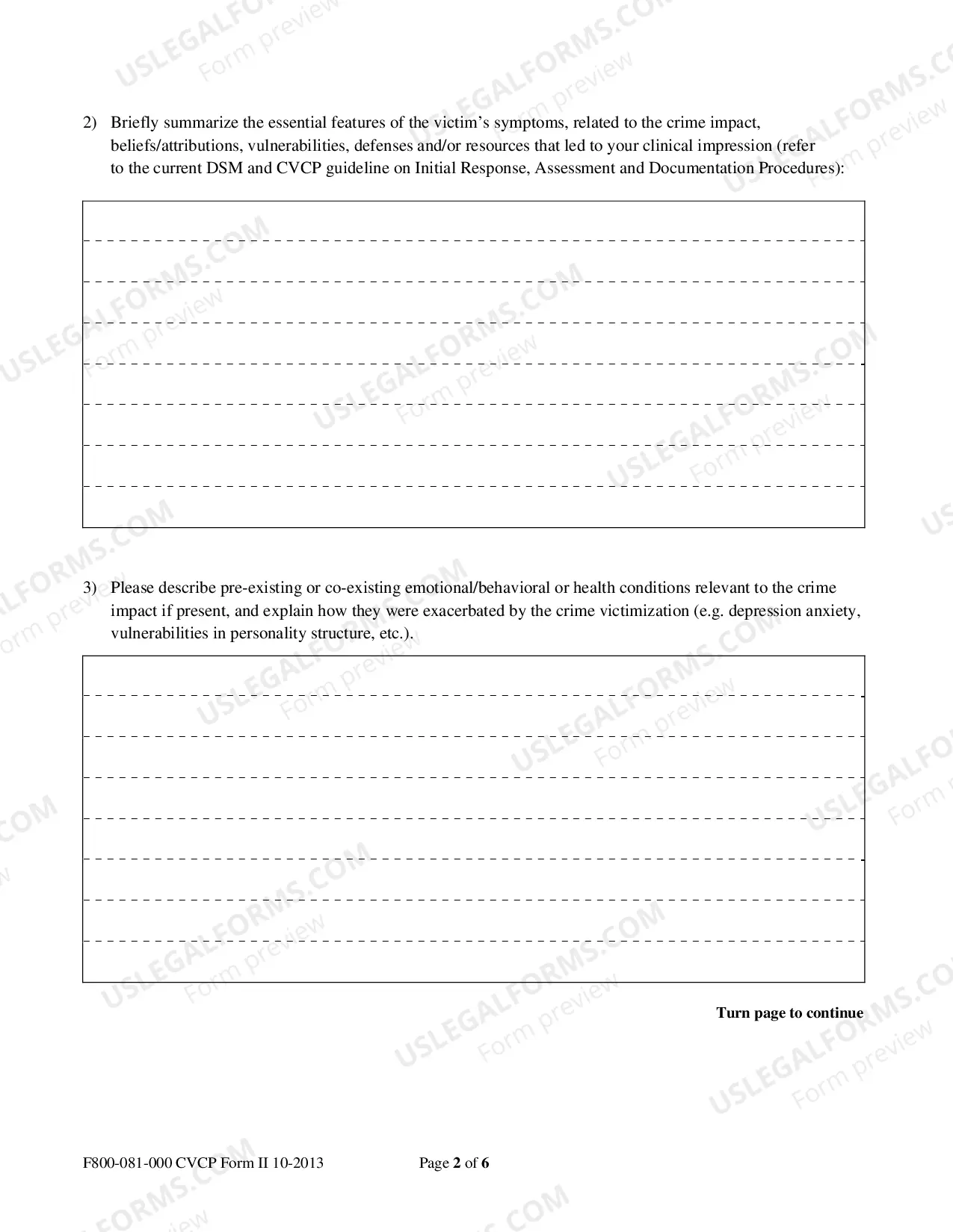 Preview CVCP Initial Response And Assessment Form II