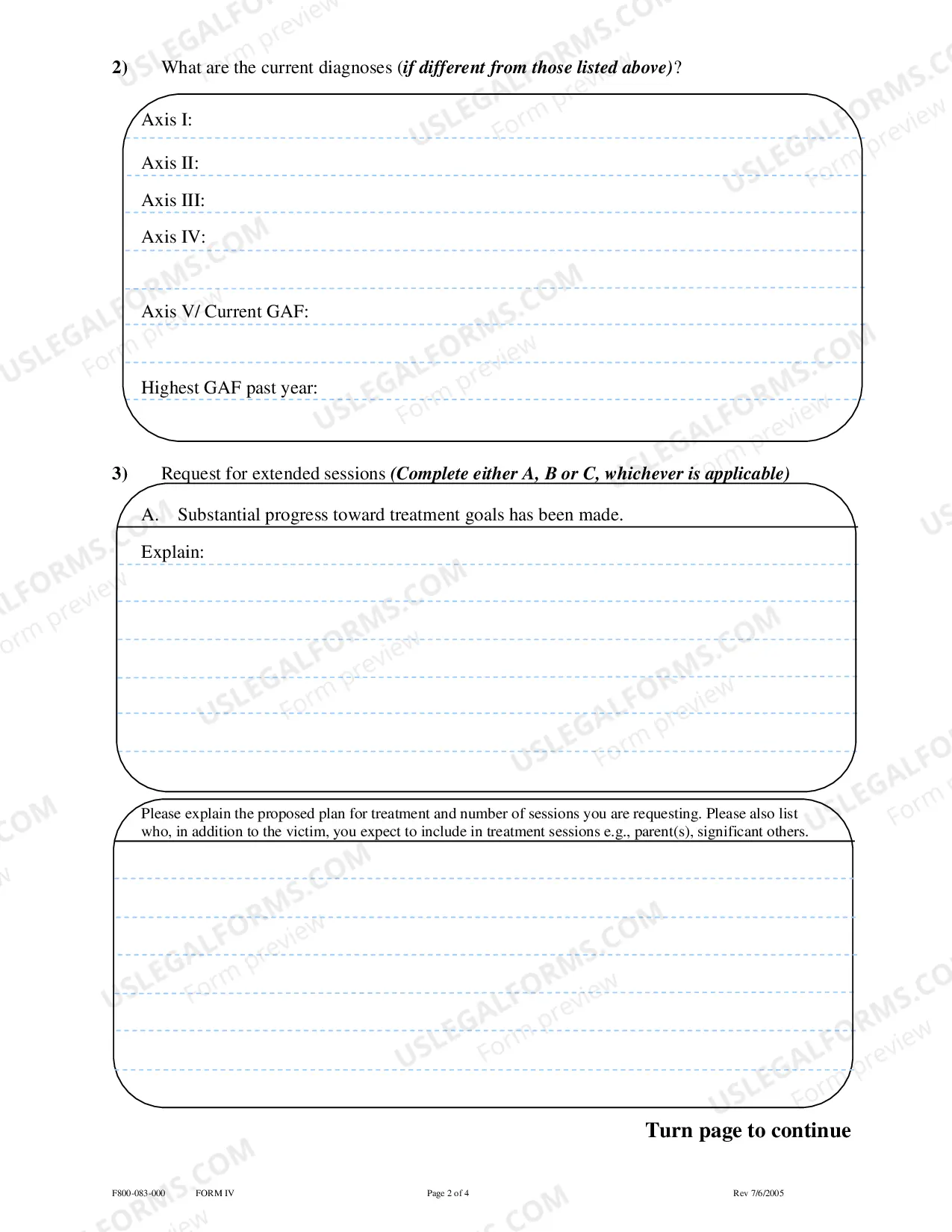 Preview CVCP Treatment Report Form IV