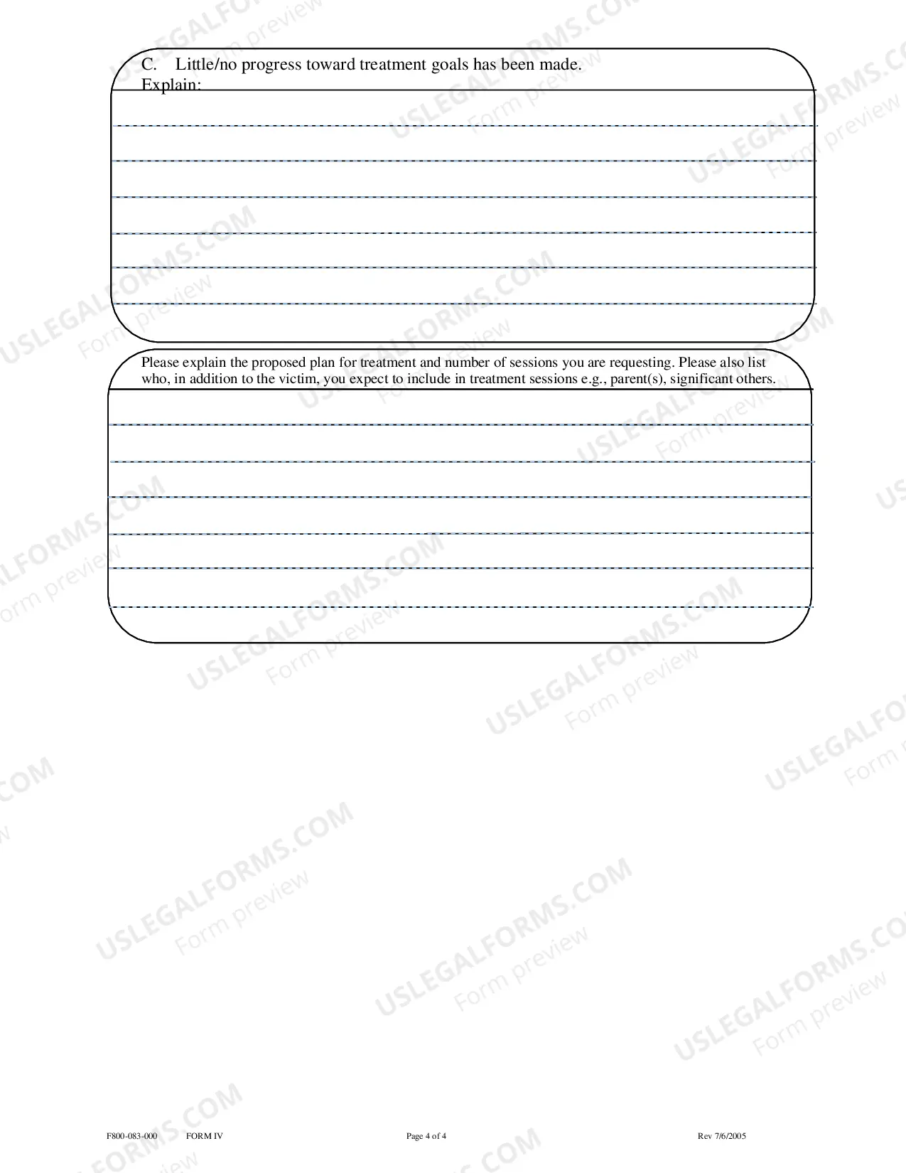 Preview CVCP Treatment Report Form IV