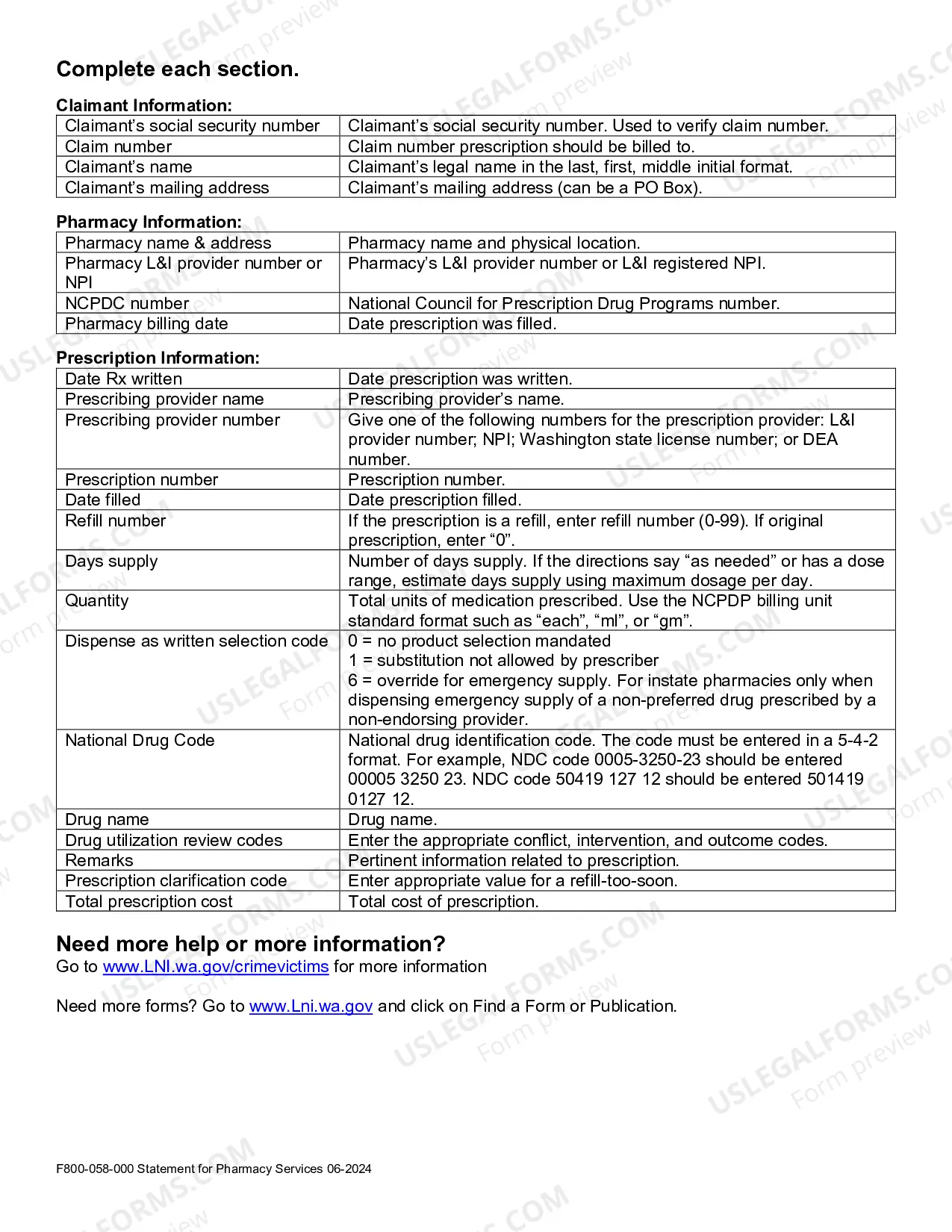 Preview Statement For Pharmacy Services (Crime Victims)