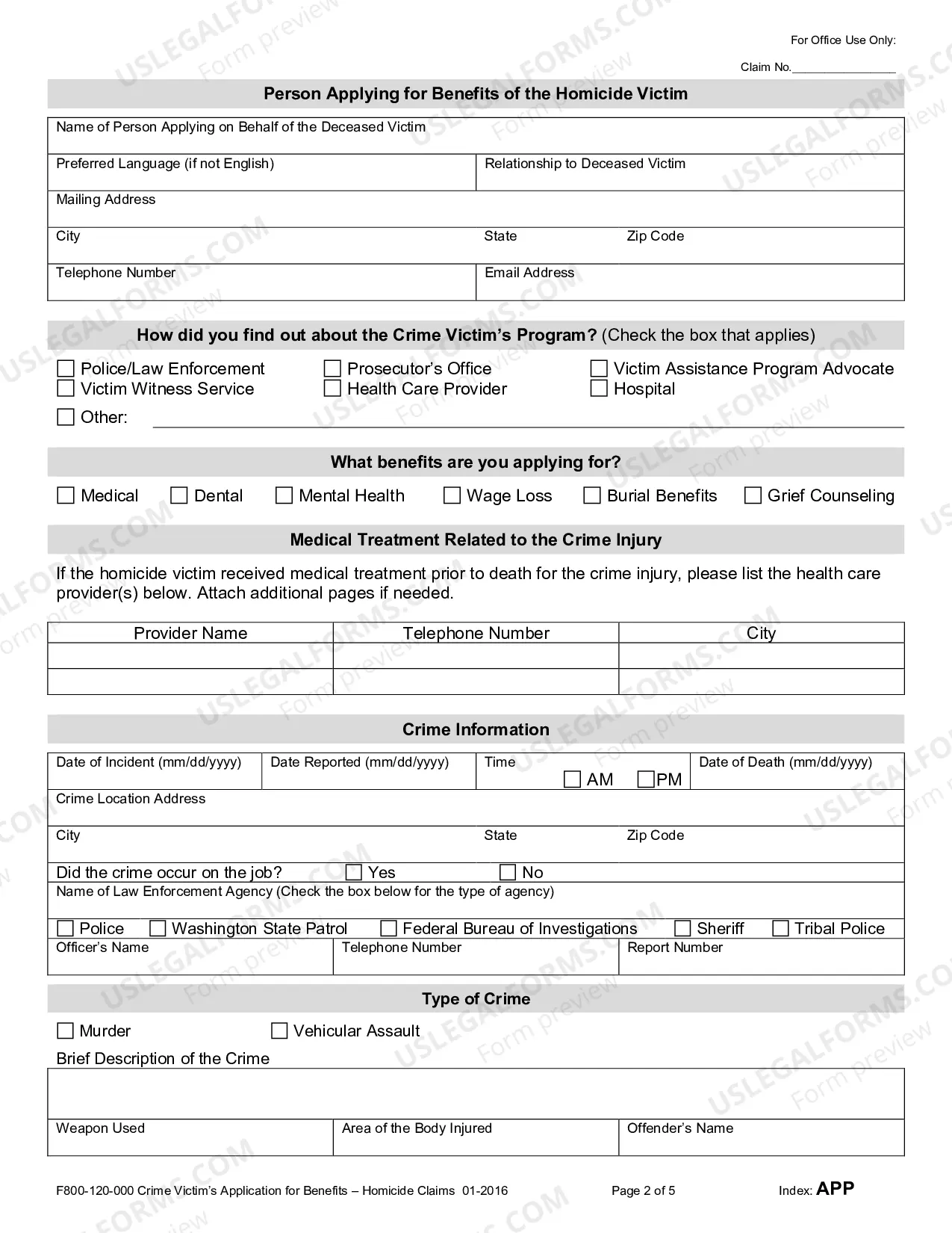 Preview Application for Benefits - Homicide Claims