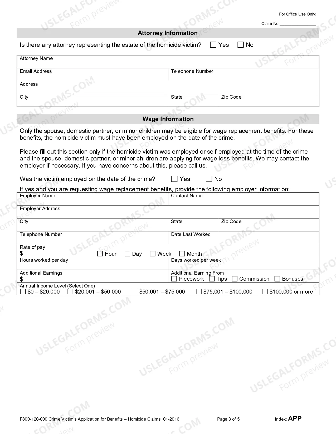Preview Application for Benefits - Homicide Claims