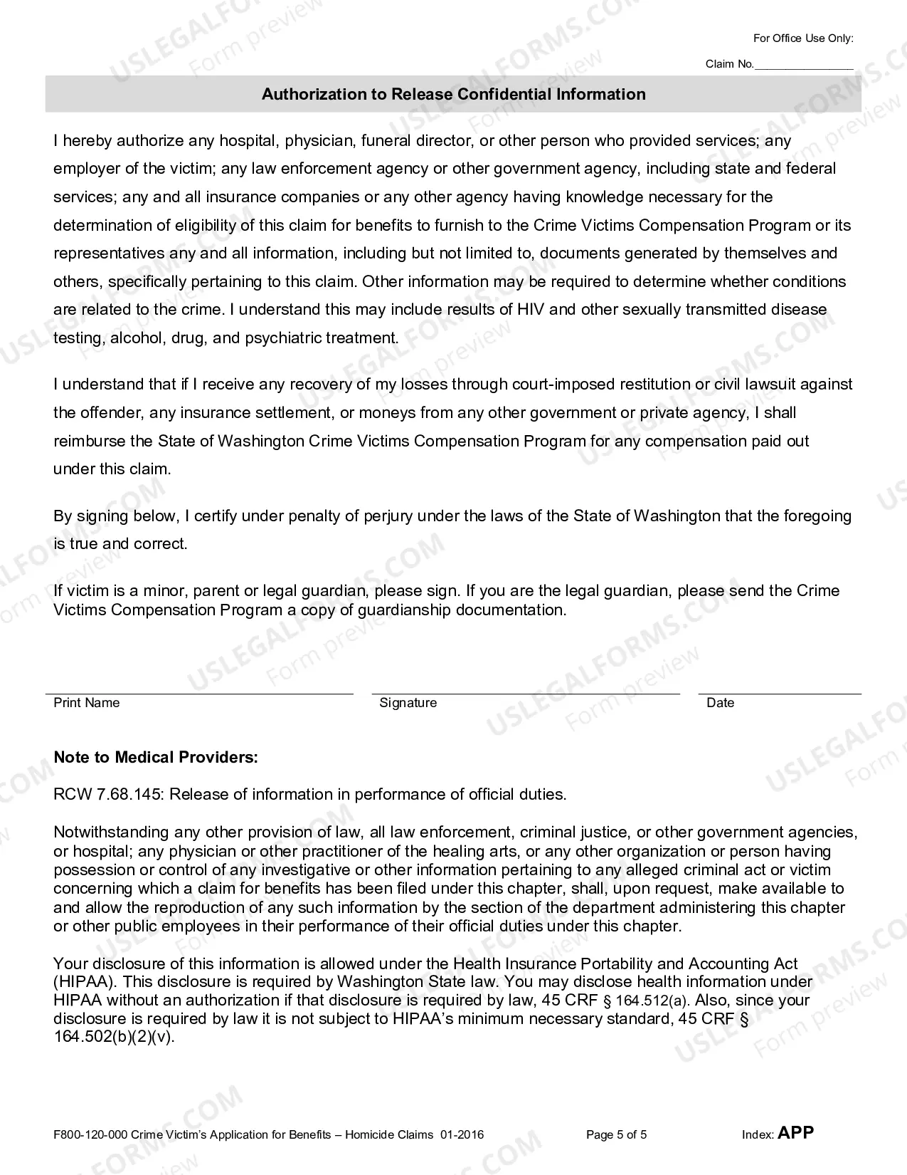 Preview Application for Benefits - Homicide Claims
