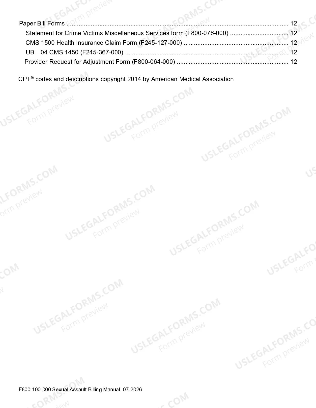 Preview Billing Guidelines for Sexual Assault Examinations: Crime Victims Compensation Program