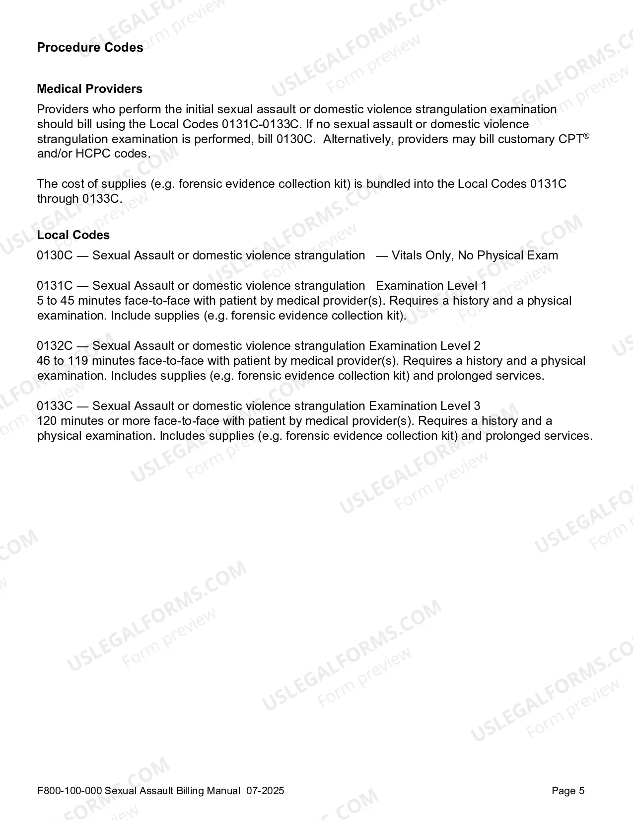 Preview Billing Guidelines for Sexual Assault Examinations: Crime Victims Compensation Program