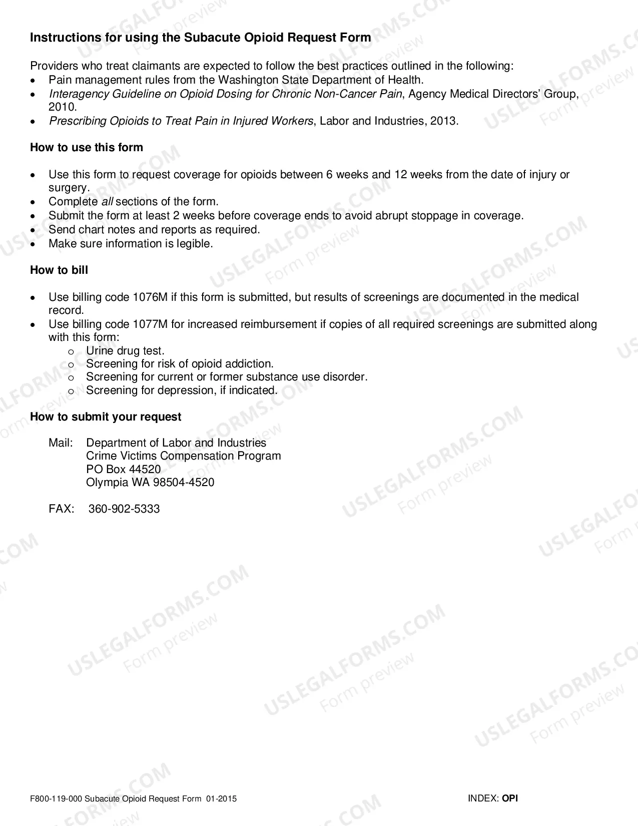 Preview Crime Victims Compensation Subacute Opioid Request Form