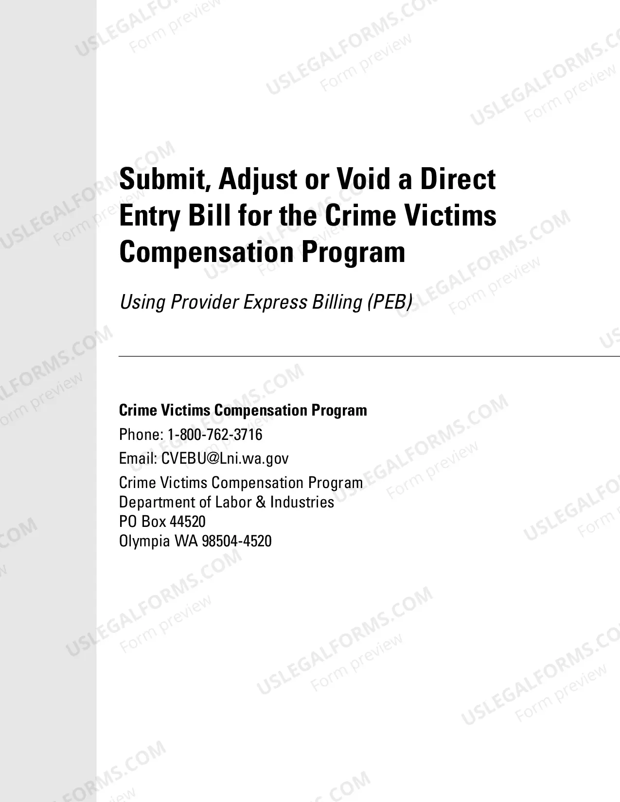 Preview Crime Victims Direct Entry Billing Manual