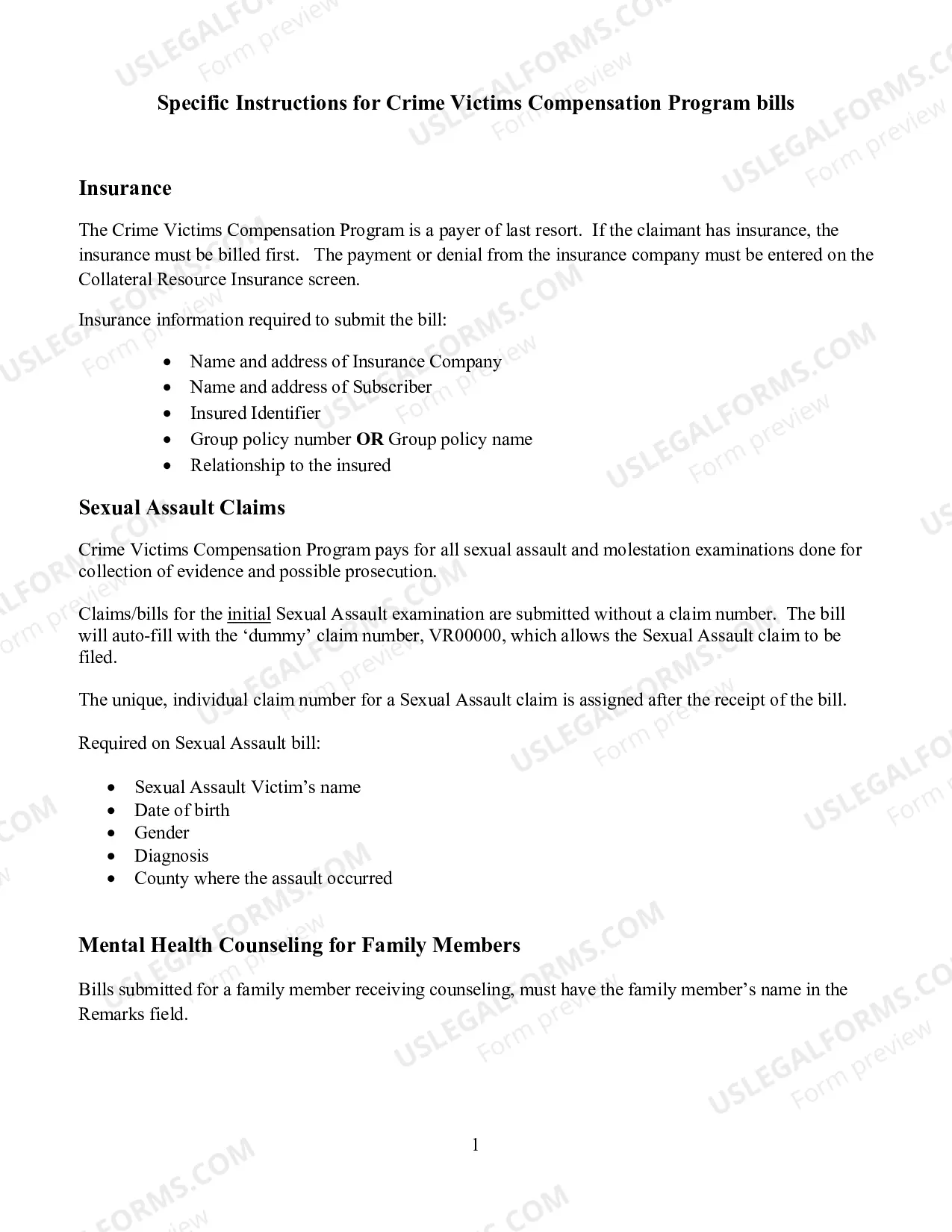 Preview Crime Victims Direct Entry Billing Manual