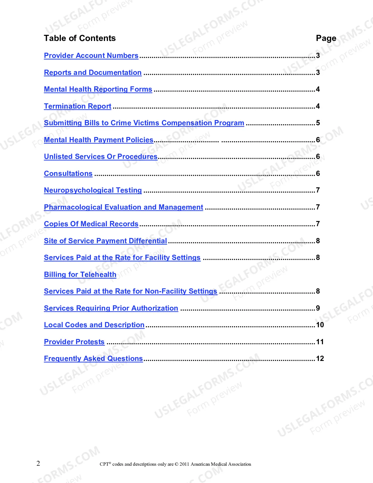 Preview Mental Health Fee Schedule and Billing Guidelines