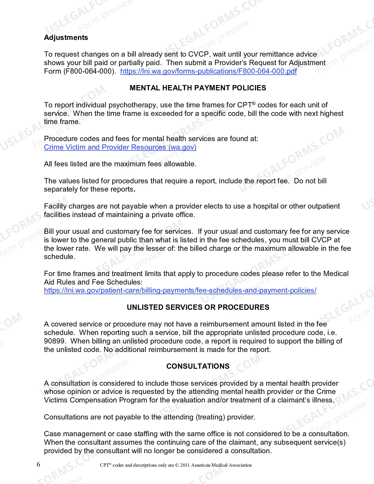 Preview Mental Health Fee Schedule and Billing Guidelines