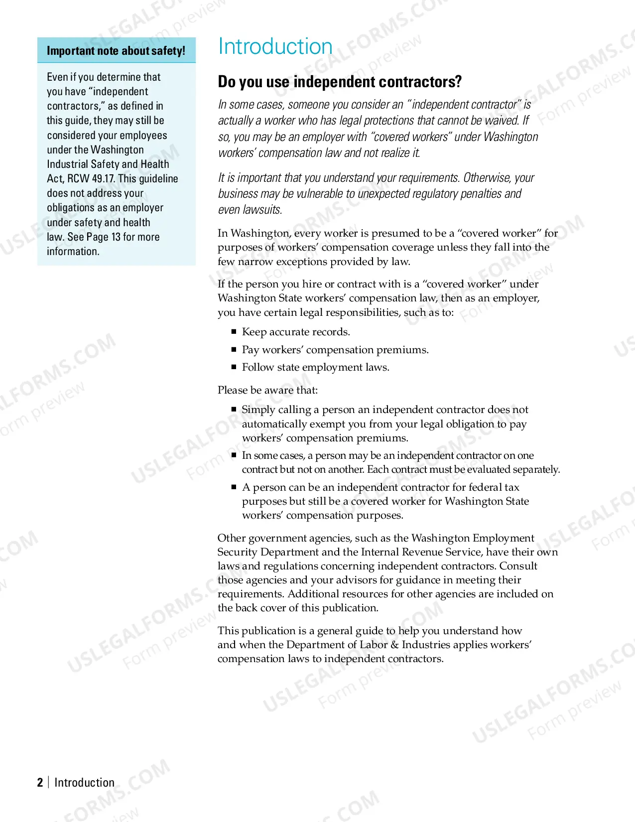 Preview Independent Contractor Guide: A Step-by-Step Guide to Hiring Independent Contractors in Washington State