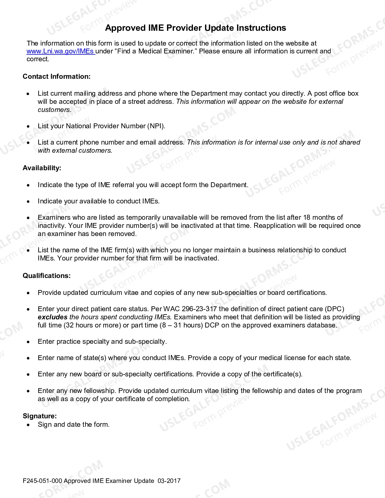 Preview Approved IME Examiner Update