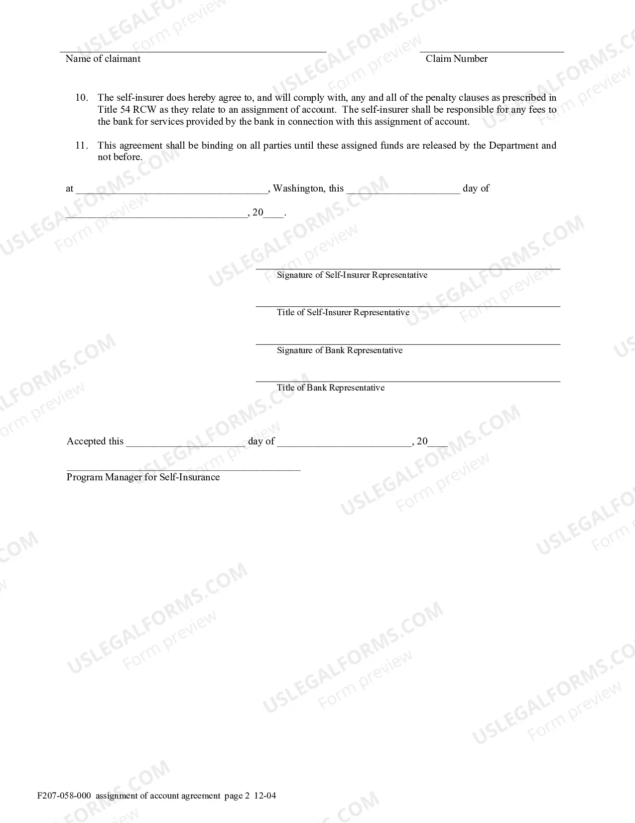 Preview Assignment of Account Agreement