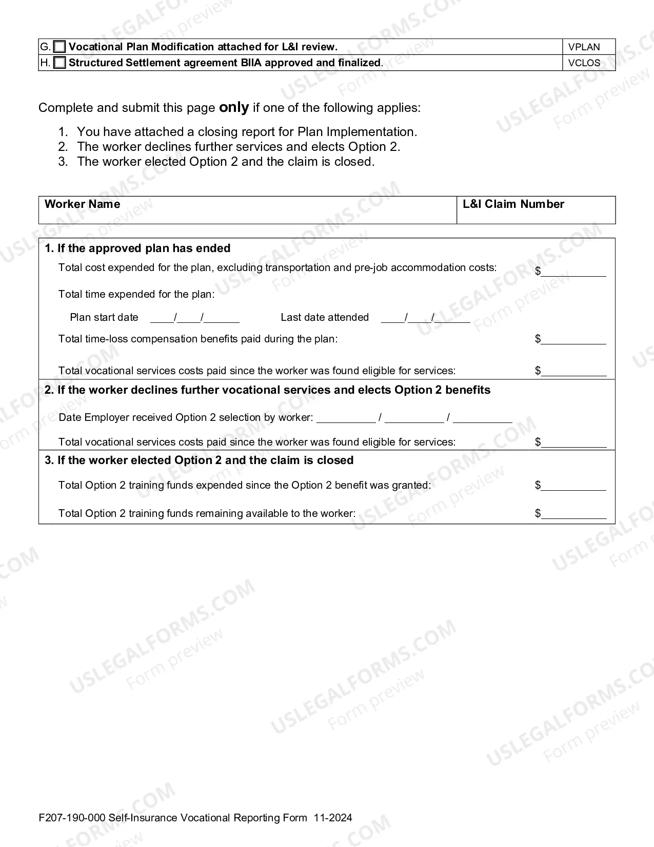 Preview Self Insurance Vocational Reporting Form