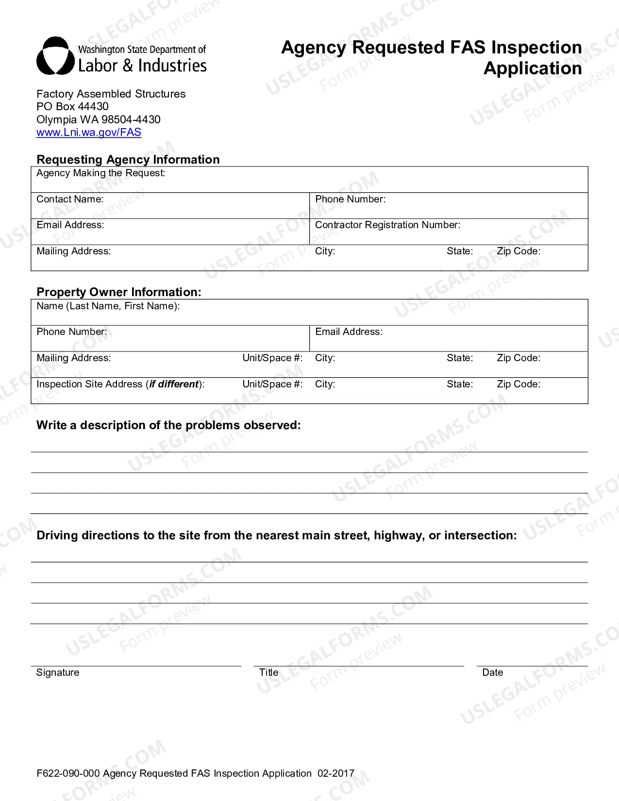 Preview Agency Requested FAS Inspection Application