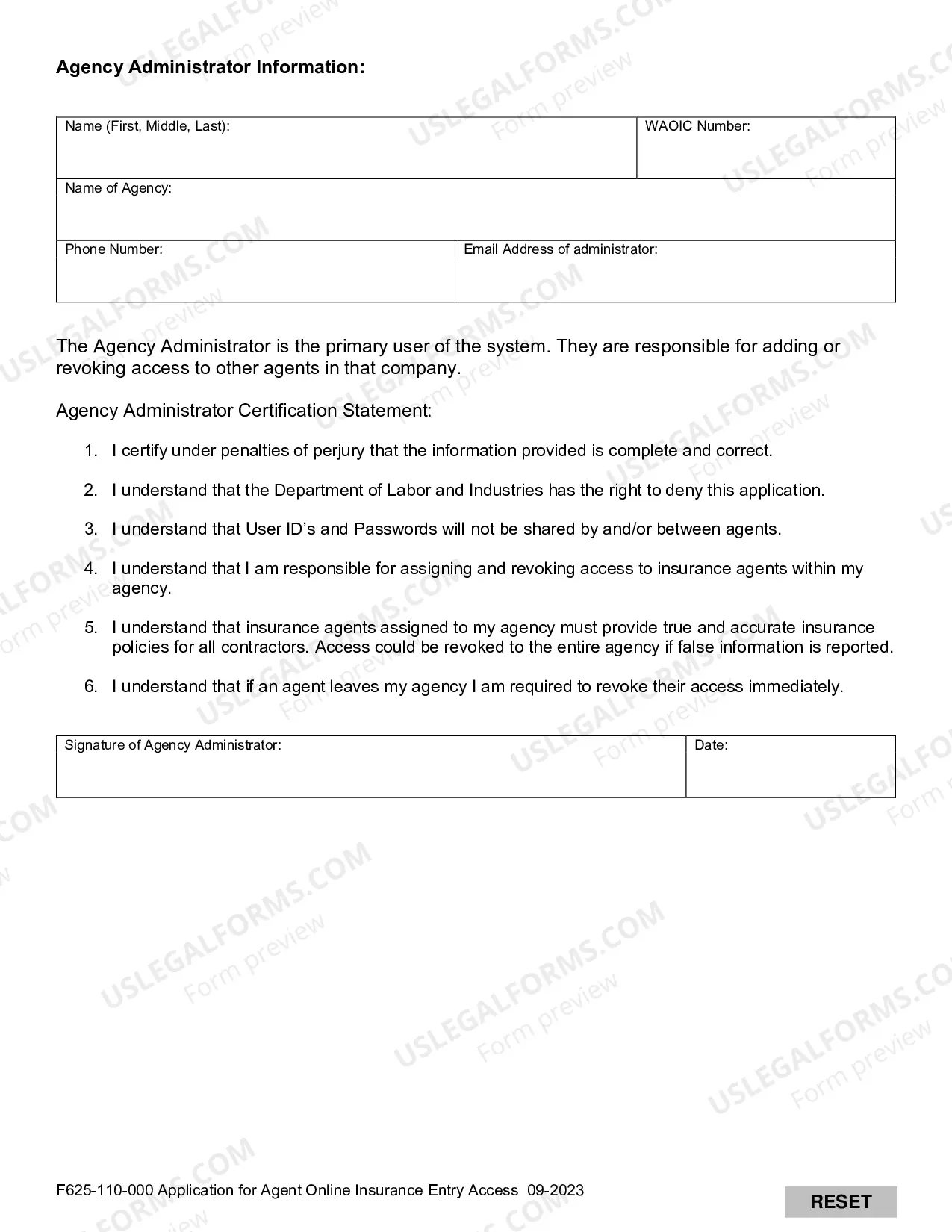 Preview Application for Agent On-Line Insurance Entry Account