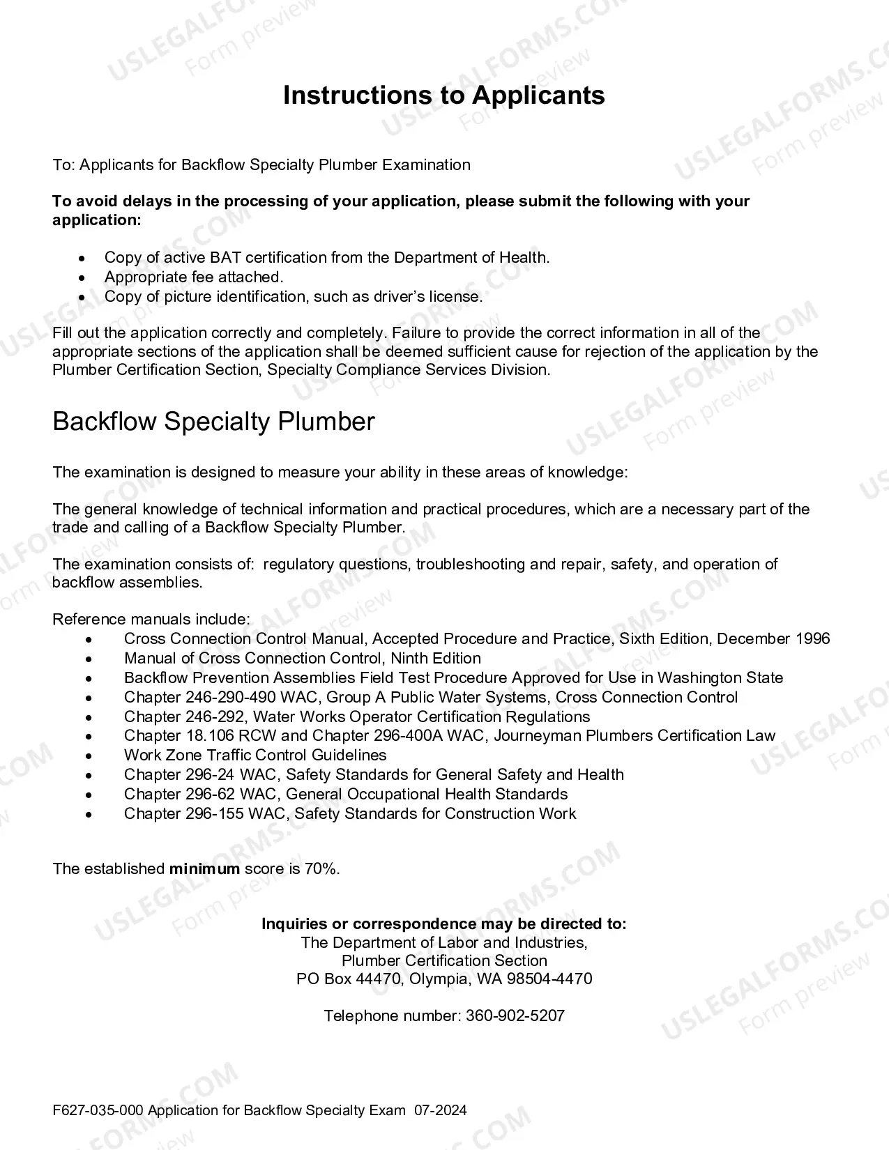 Preview Application for Backflow Specialty Exam