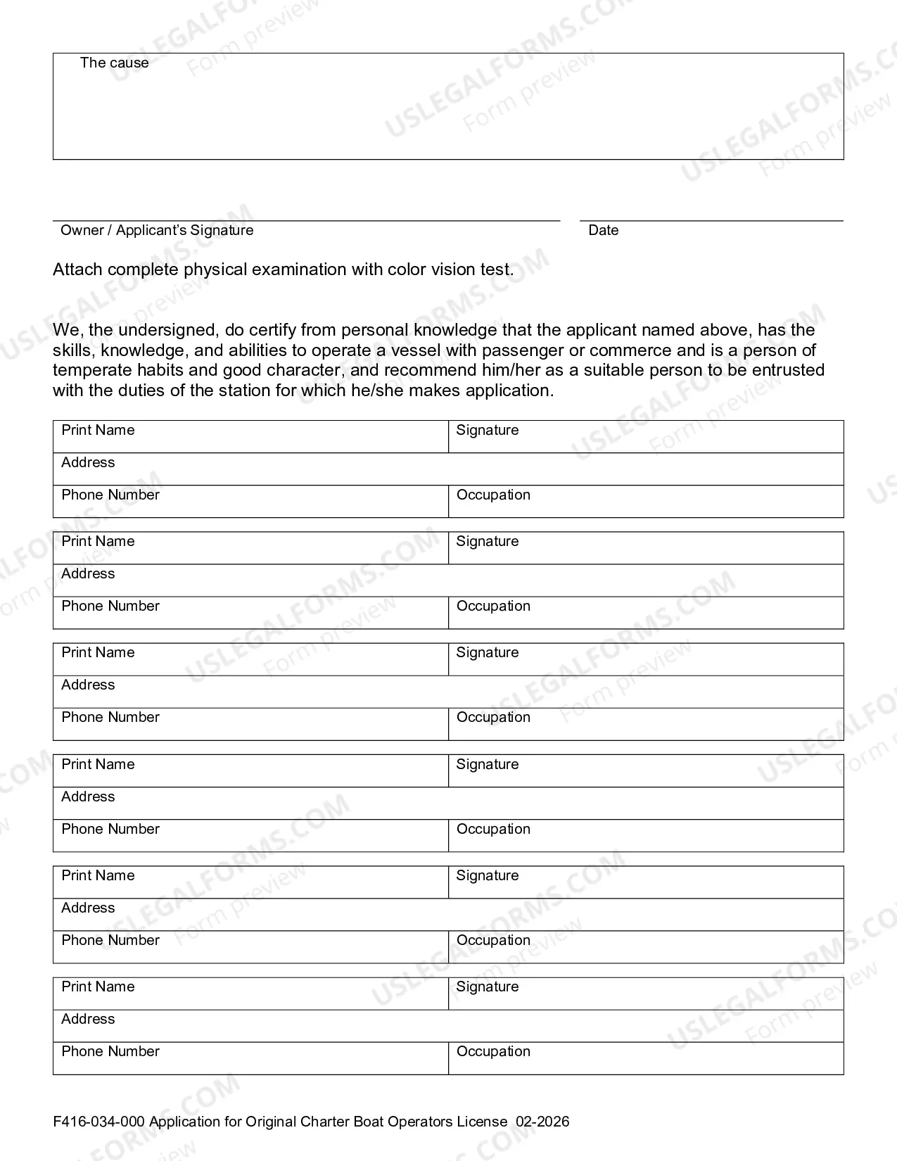 Preview Application for Charter Boat Operators License
