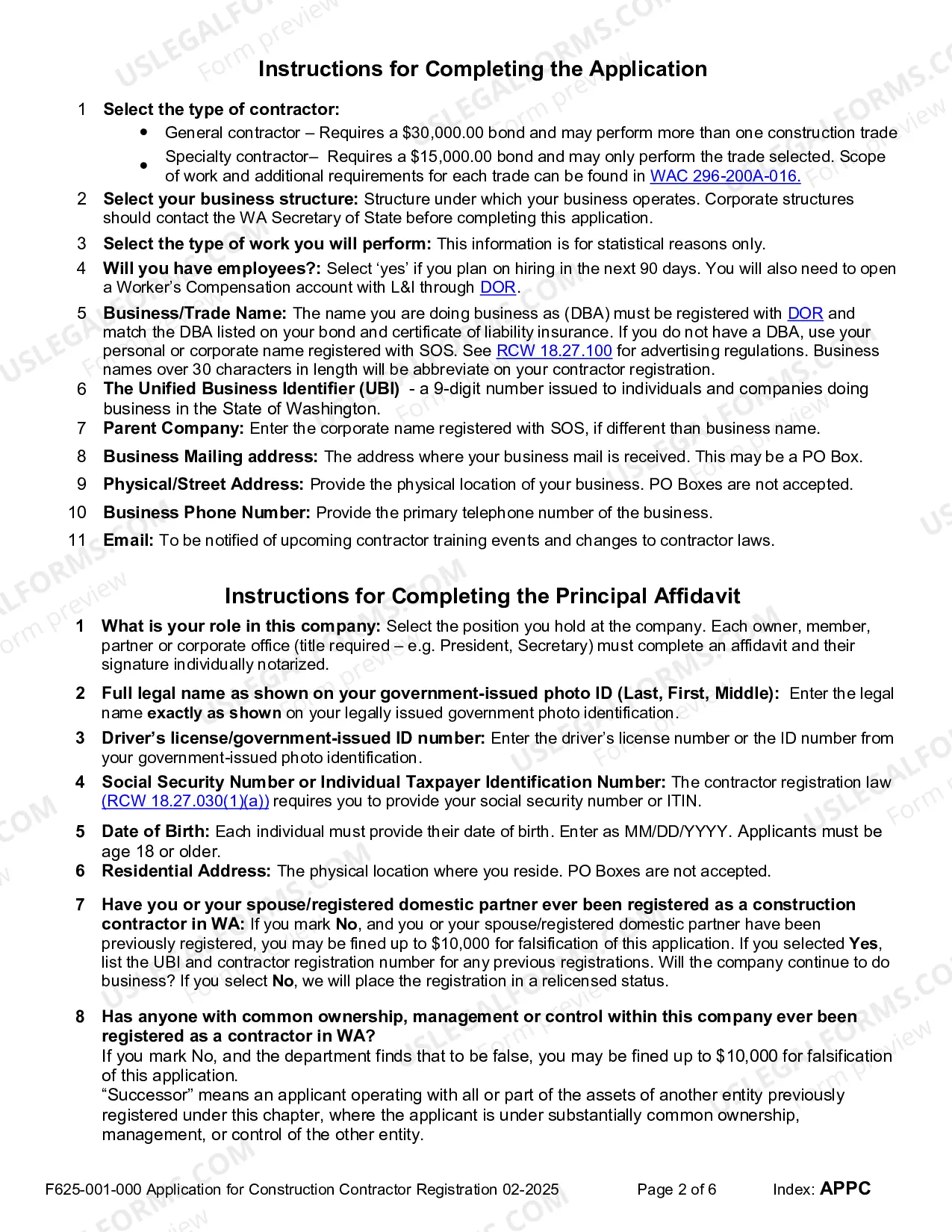Preview Application for Construction Contractors Registration