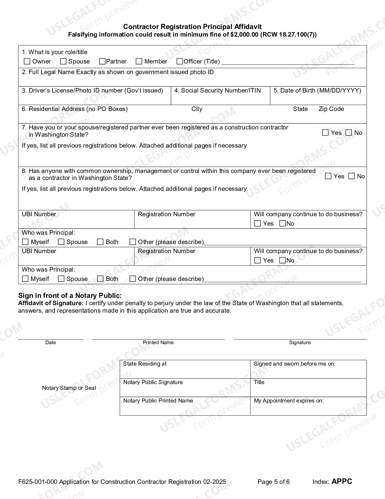 Preview Application for Construction Contractors Registration