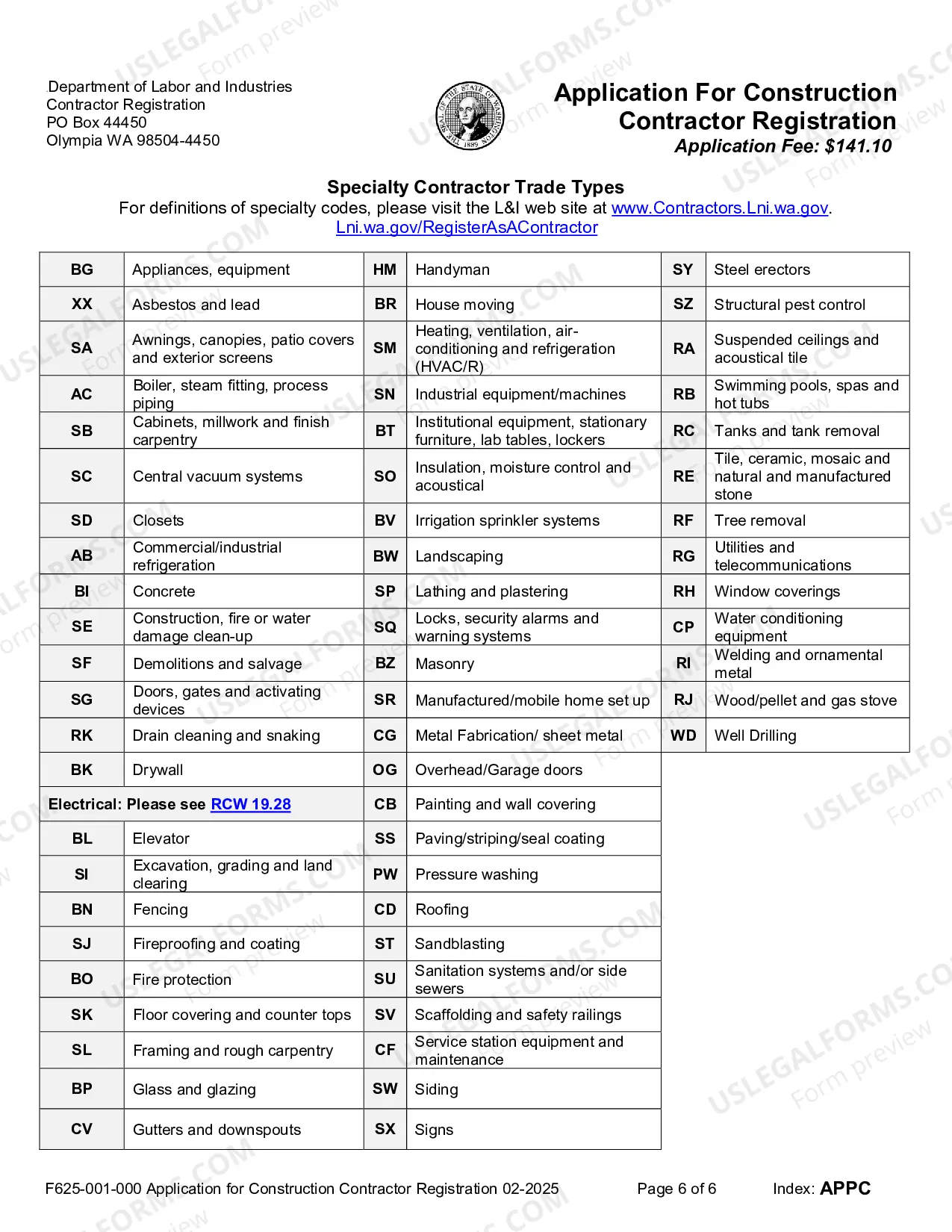Preview Application for Construction Contractors Registration