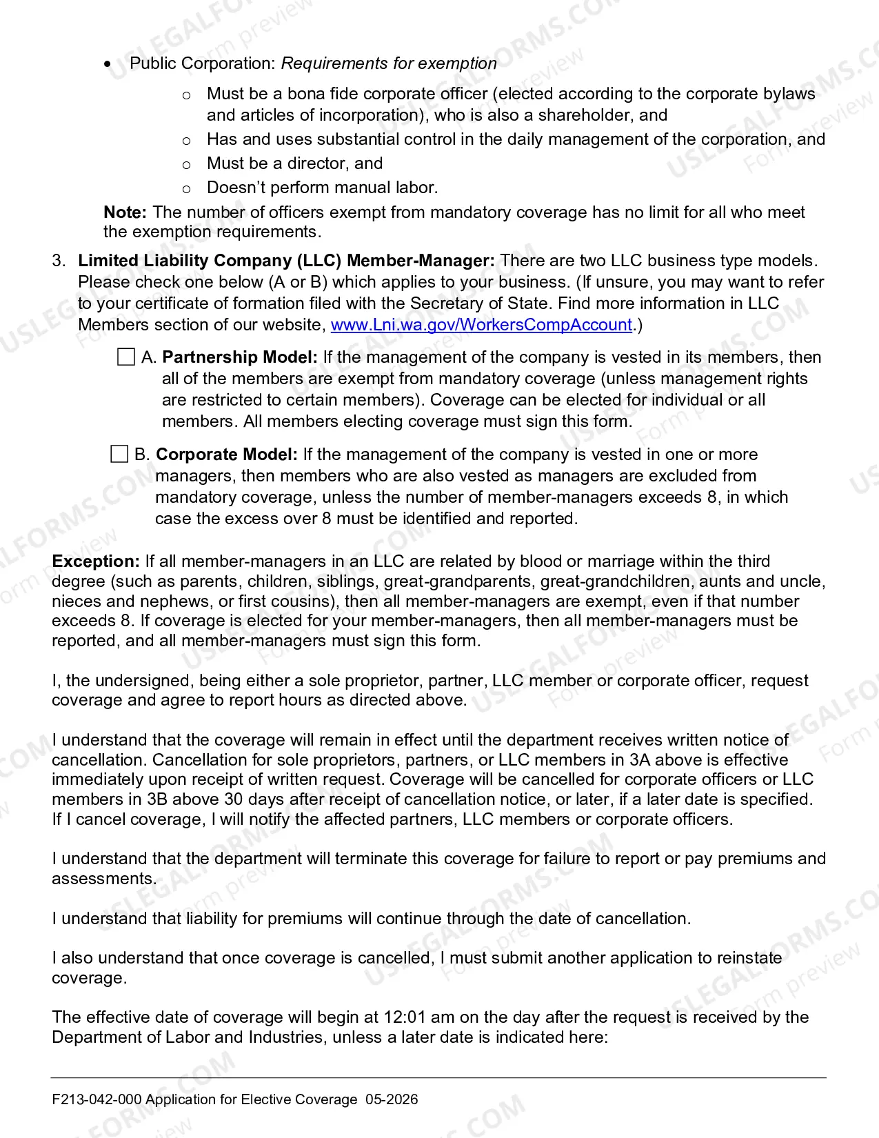 Preview Application for Elective Coverage - Sole Proprietor, Partners, For-Profit Corporate Officers, or Member/Managers of Limited Liability Company (LLC)