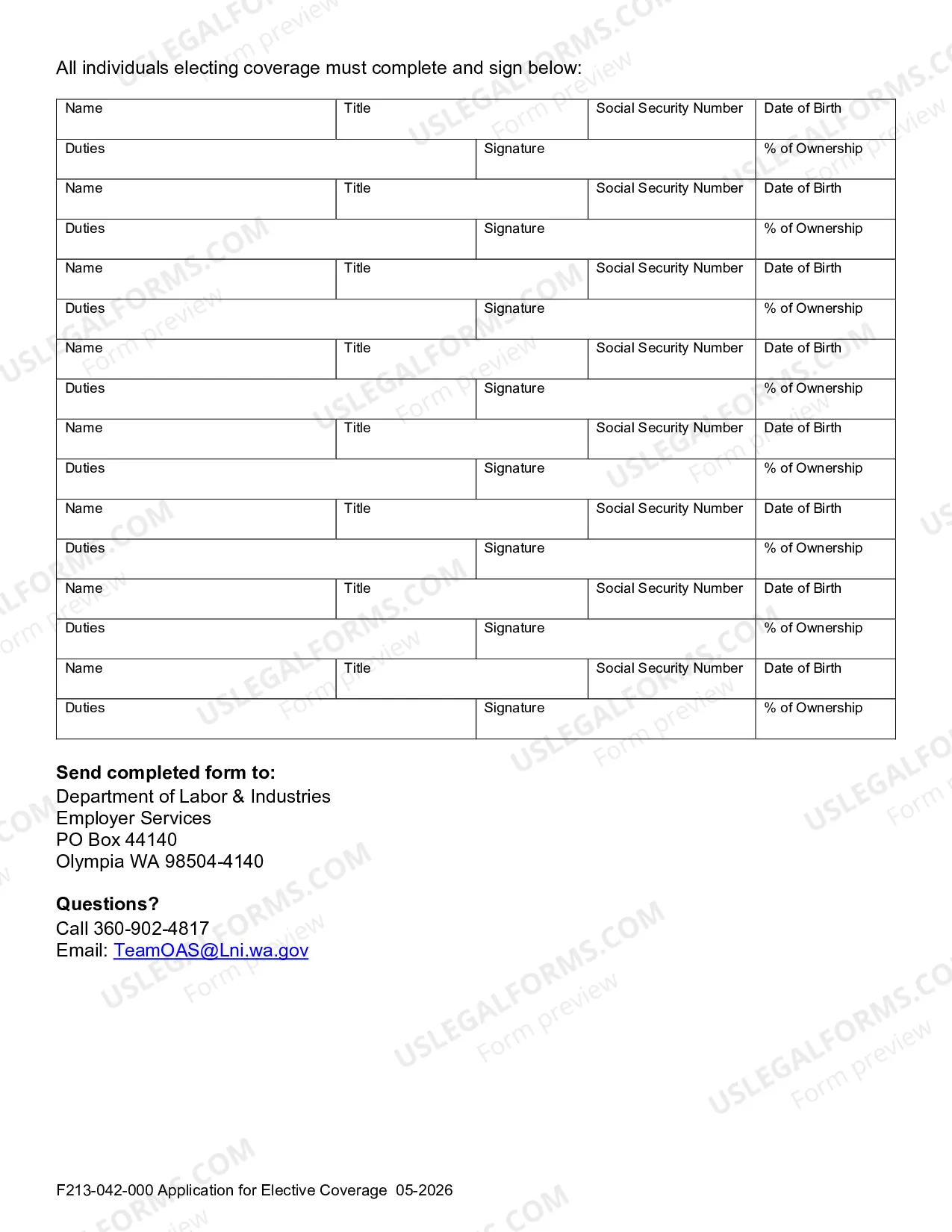 Preview Application for Elective Coverage - Sole Proprietor, Partners, For-Profit Corporate Officers, or Member/Managers of Limited Liability Company (LLC)