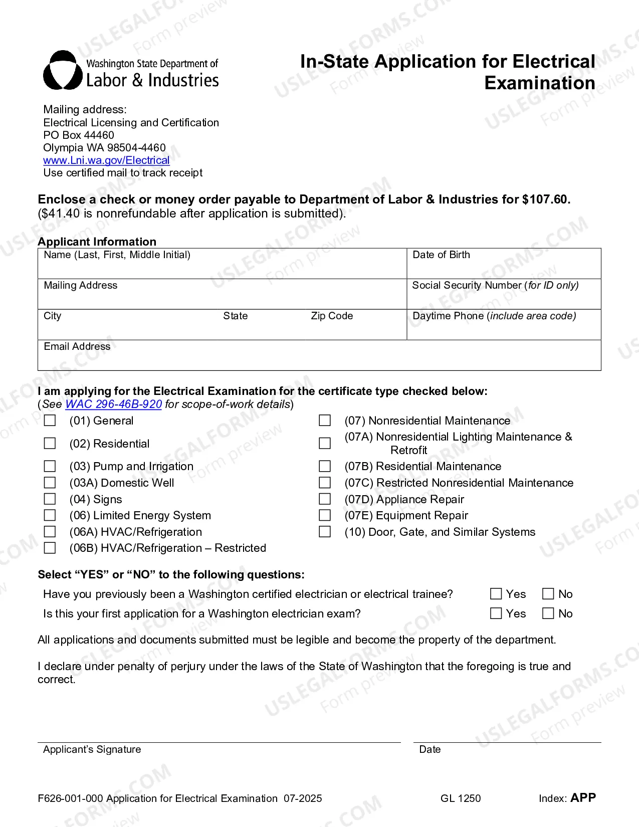 Preview Application for Electrician Examination