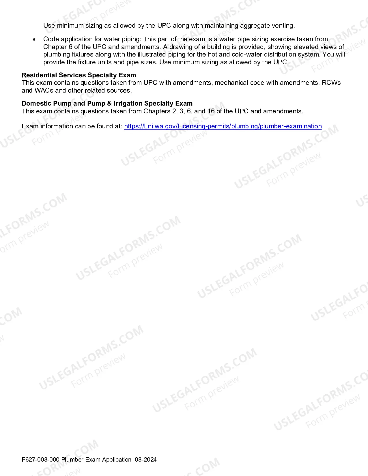 Preview Application for Plumber Examination, Reciprocal, Medical Gas Endorsement, or Temporary Permit