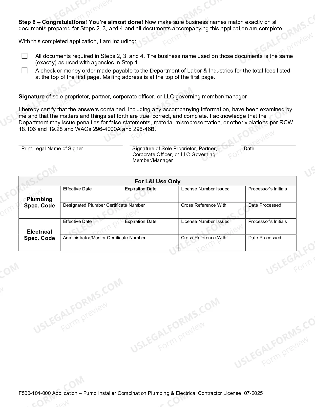 Preview Application for Pump Installer Combination General Contractor Registration and Electrical Contractor License