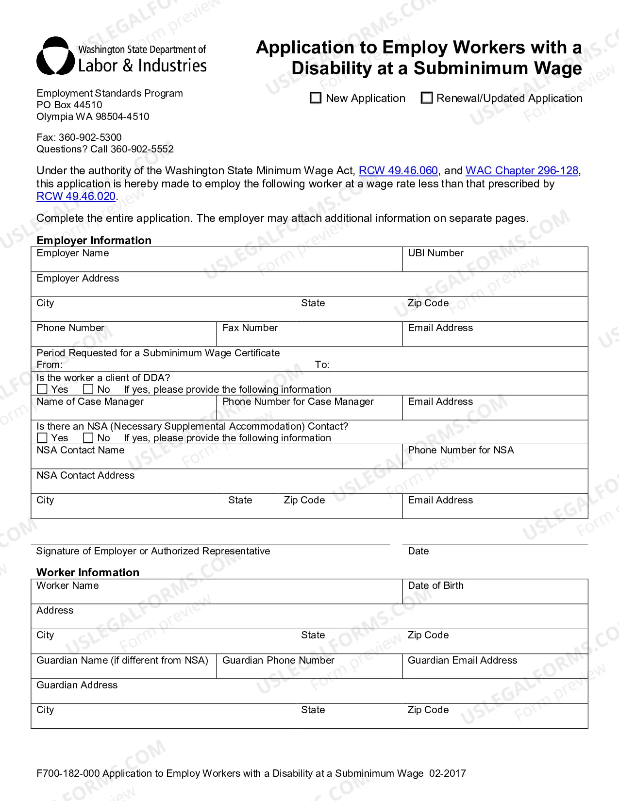 Preview Application to Employ Workers with a Disability at a Subminimum Wage